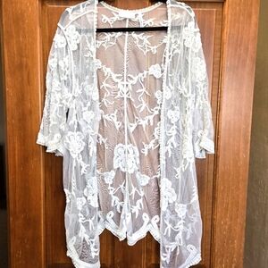 Sheer White Lace Kimono Cardigan